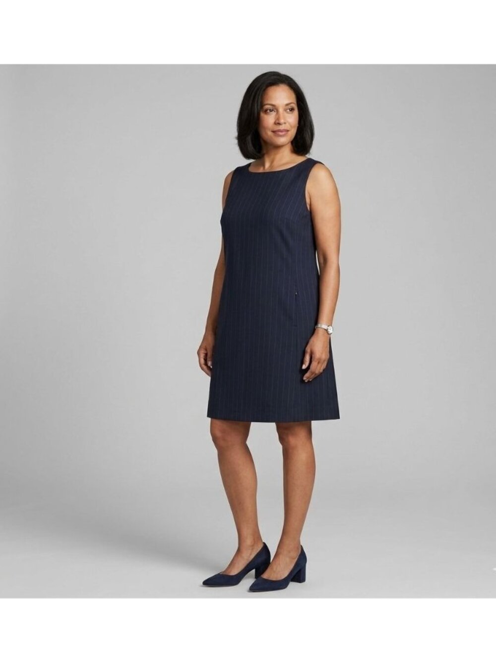 H&M Shift Dress Size XXL Navy Pinstriped Sleeveless Back Zipper A-line